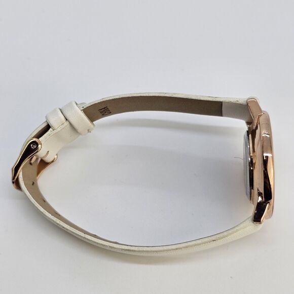 Folio Women's Watch 32MM Light Gray Dial Cream Faux Leather Bands New Battery - Picture 11 of 14